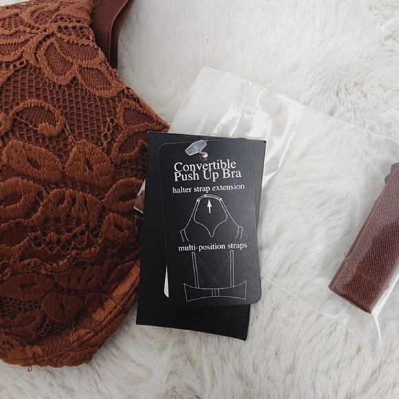NWT Frederick's of Hollywood Jessica Push-Up Bra 32DD | Brown Lace Convertible - Picture 5 of 10